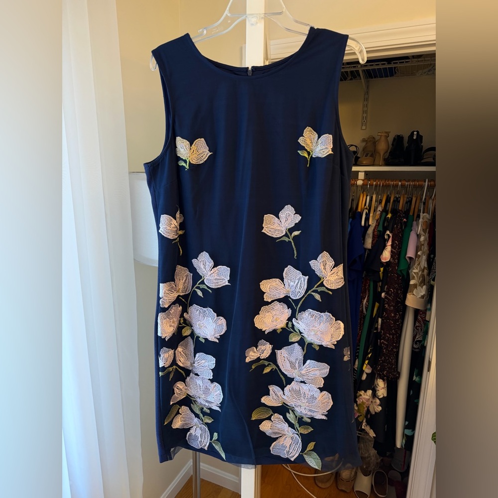 Floral Embroidered Navy Dress